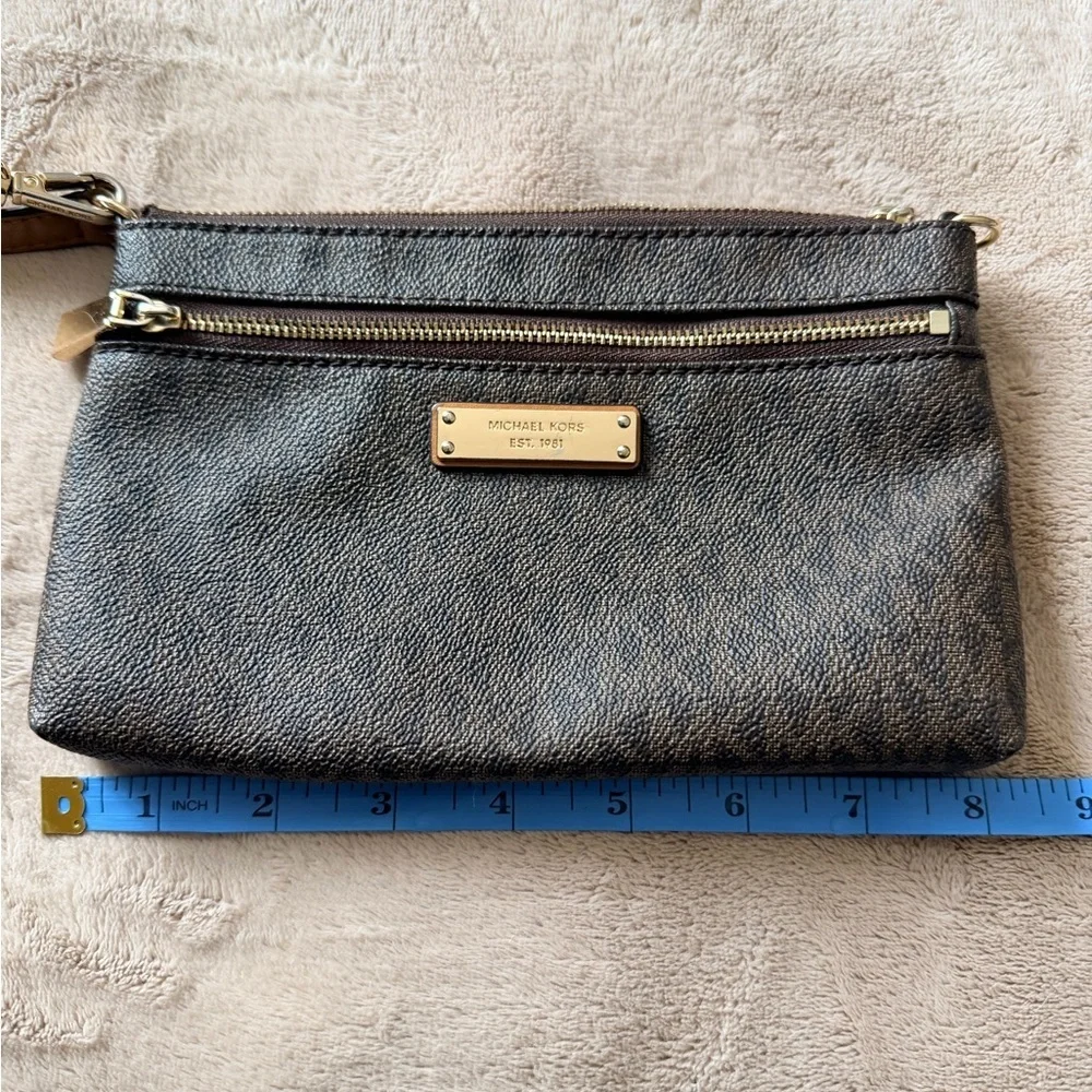 Michael Kors Brown Leather Clutch with Gold Details
